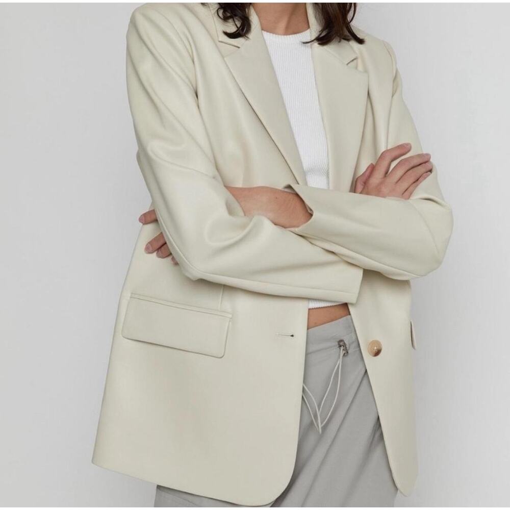 OAK + FORT Cream Vegan Leather Oversized Blazer XXS Quiet Luxury